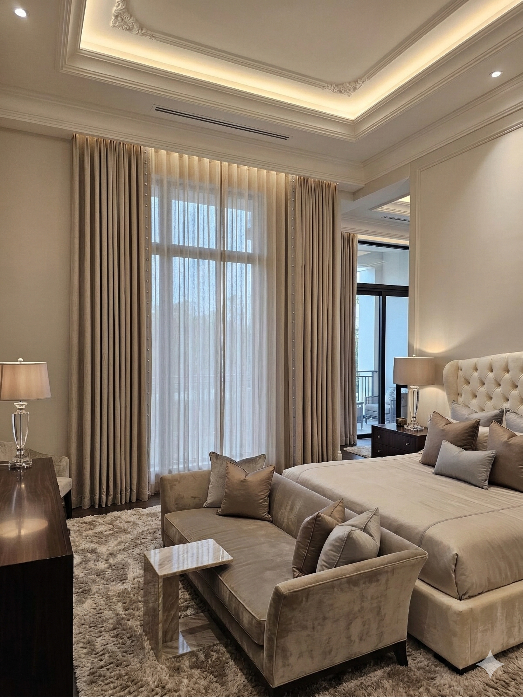 Luxury Cream Textured Curtain with Decorative Trim | NeoSigma