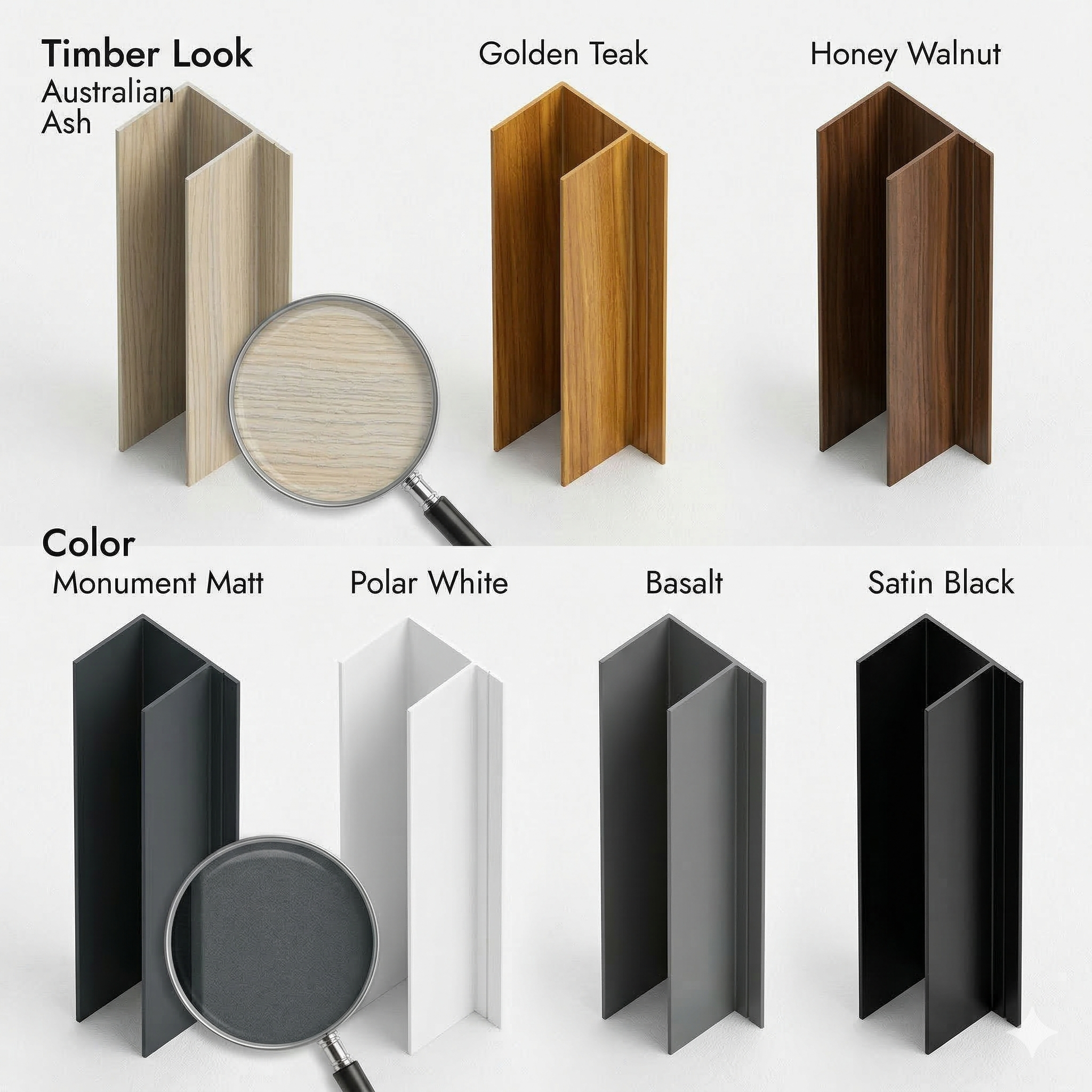 NeoSigma Aluminium M007 F-Channel for Slat Fencing & Cladding – Timber Look & Powder Coated Colours