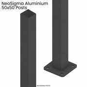 Black aluminium 50x50 posts with NeoSigma branding on a white background