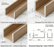 Wooden profile with measurements and details on a marble background