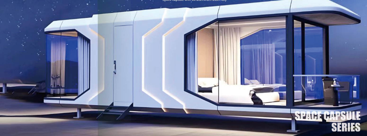 Modern, futuristic capsule with 'Space Capsule Series' branding on a dark background