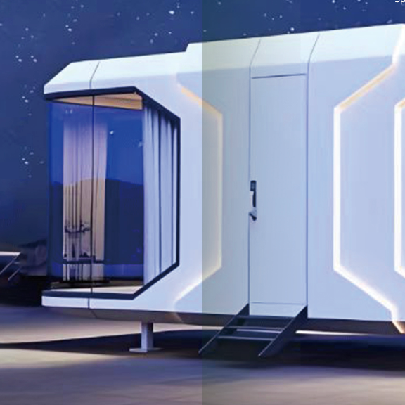 Modern, futuristic capsule with 'Space Capsule Series' branding on a dark background