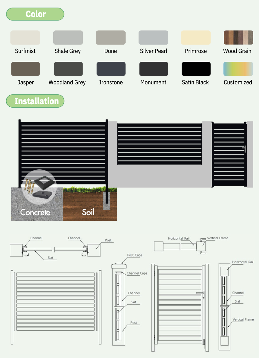 NeoLite Series: Aluminium Slat Fencing | Horizontal | Gap 5mm-10mm-15mm