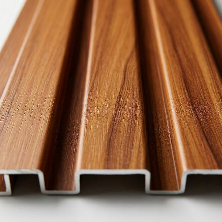 Wooden panel with a metallic基层 on a white background